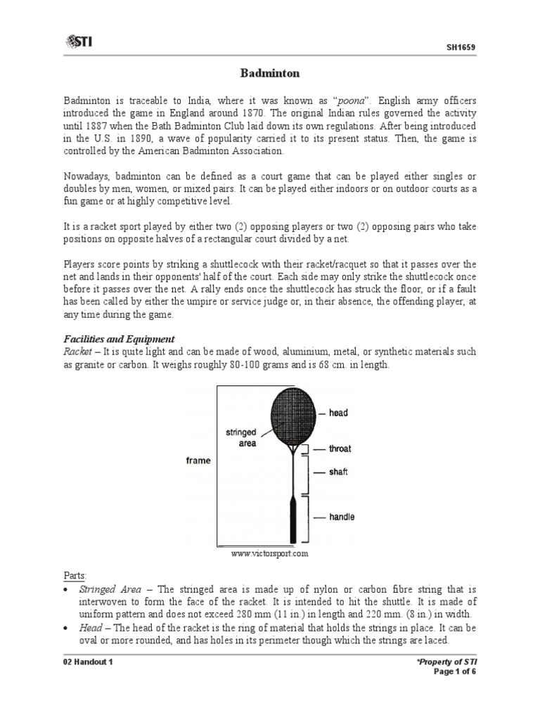 Badminton Facilities and Equipment PDF Racquet Sports Sports