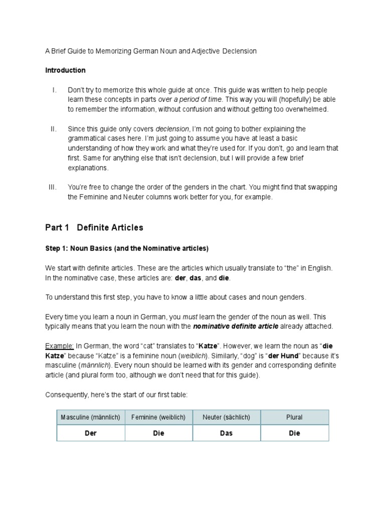 A Brief Guide To Memorizing German Noun and Adjective Declension PDF