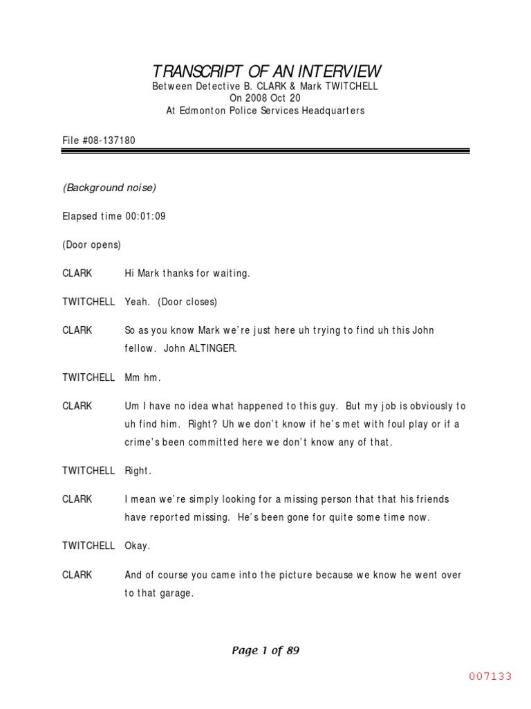 A transcript of the interview between Detective Bill Clark and Mark ...