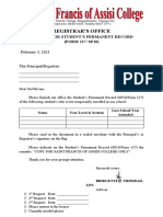 Registrar'S Office: Request For Student'S Permanent Record (FORM 137/ SF10)