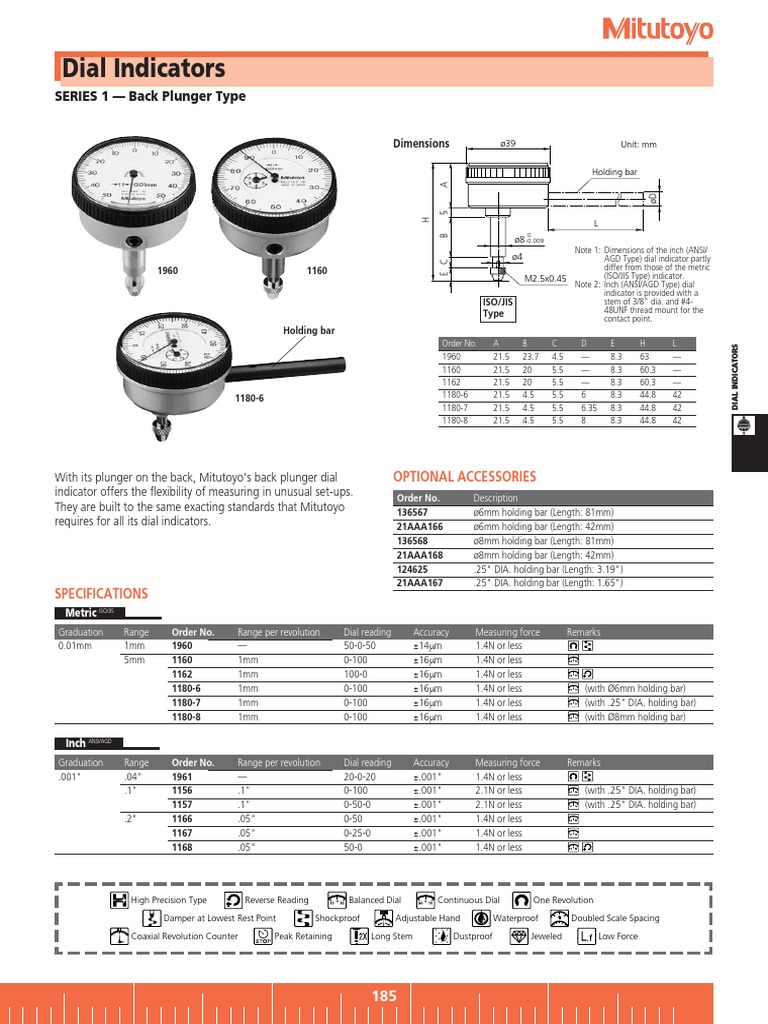 Dial Indicators: SERIES 1 - Back Plunger Type | PDF | Manufactured ...