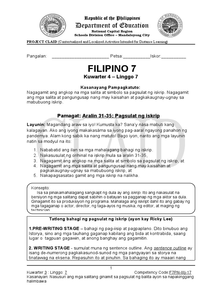 Fil7 As7 Week-7 | PDF