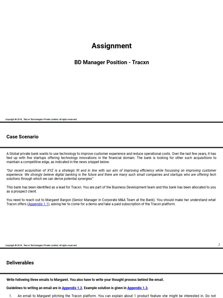 Assignment: BD Manager Position - Tracxn | PDF | Mergers And ...