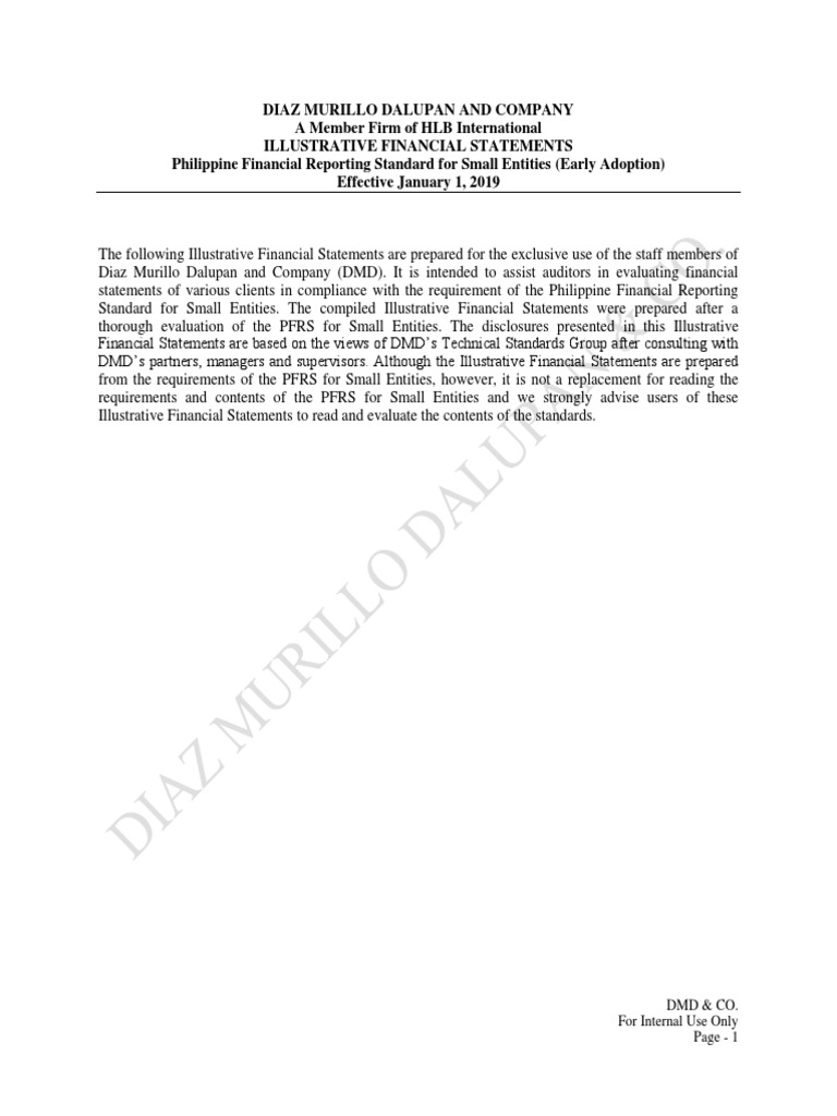 PFRS For Small Entities Illustrative FS (Early Adoption) | PDF ...