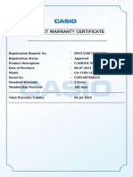 Casio Watch Warranty Certificate