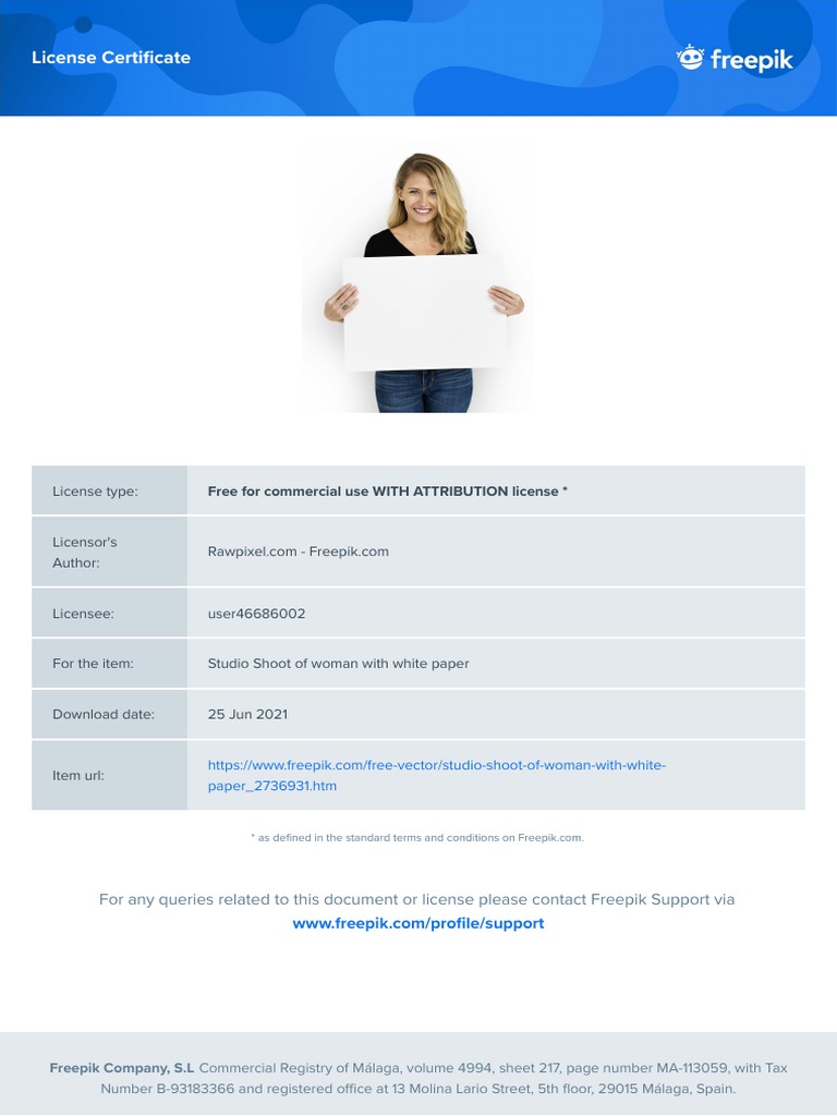 License Certificate: Free For Commercial Use WITH ATTRIBUTION License ...