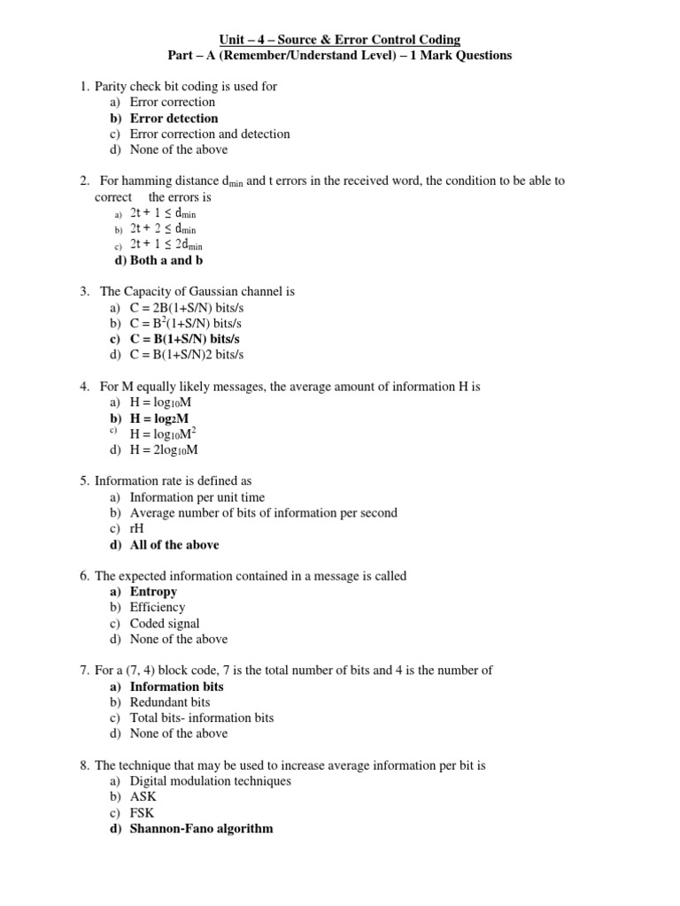 Source & Error Control Coding Quiz | PDF | Error Detection And ...