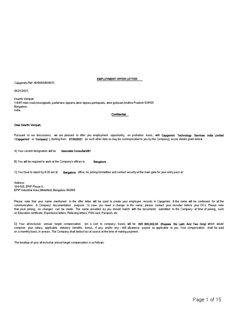 OfferLetter | PDF | Intellectual Property | Confidentiality