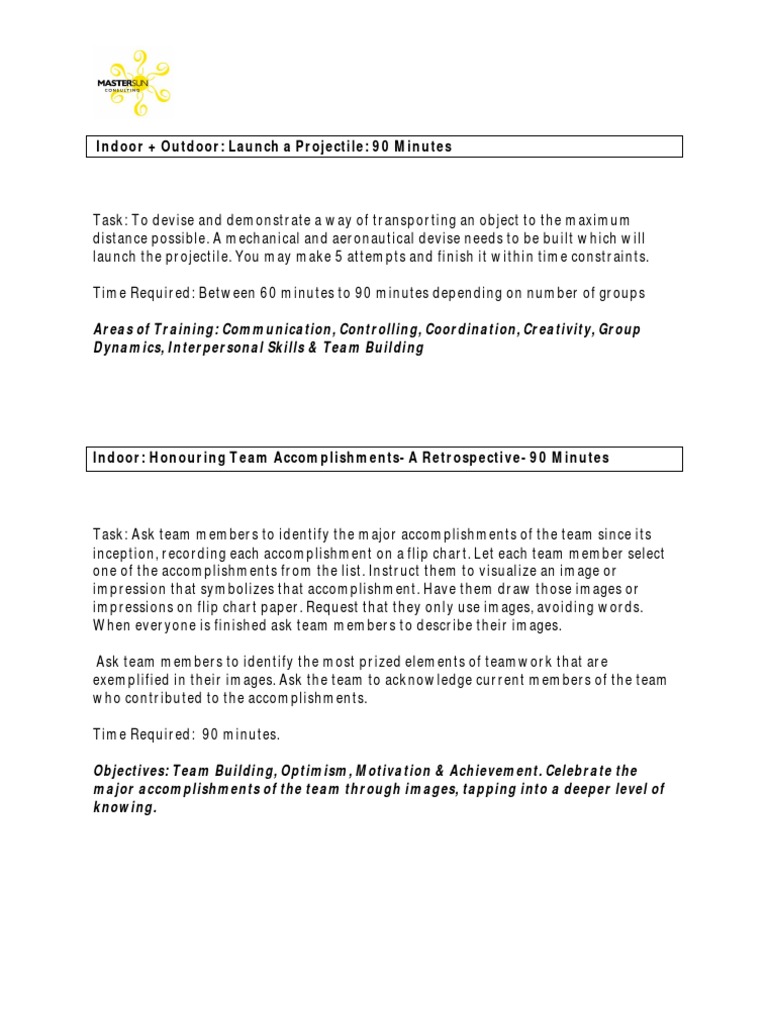 Team Day 2010 Games Inventory PDF Team Building Volleyball