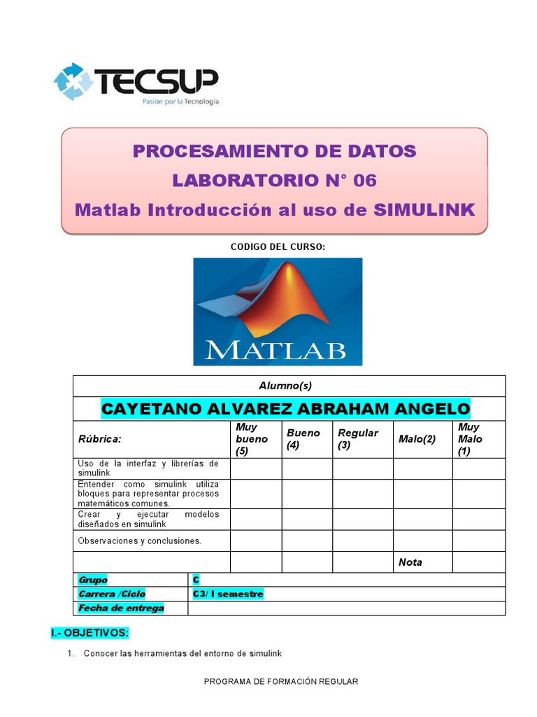 Lab #06 - Matlab Introduccion Al Uso de Simulink | PDF | Matlab ...