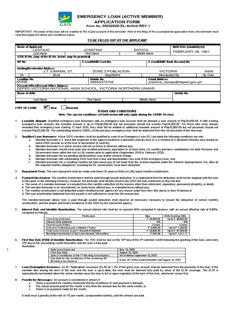 Emergency Loan (Active Member) Application Form PDF Loans Lawsuit