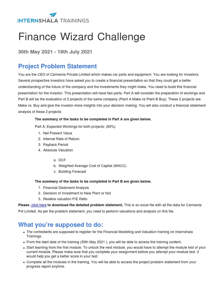 Finance Challenge for Aspiring CEOs | PDF | Valuation (Finance) | Cost ...