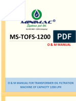 O&M Manual for 1200 LPH Transformer Oil Filtration Machine