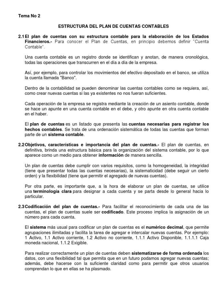 Estructura del Plan de Cuentas Contables | PDF | Efectivo | Contabilidad