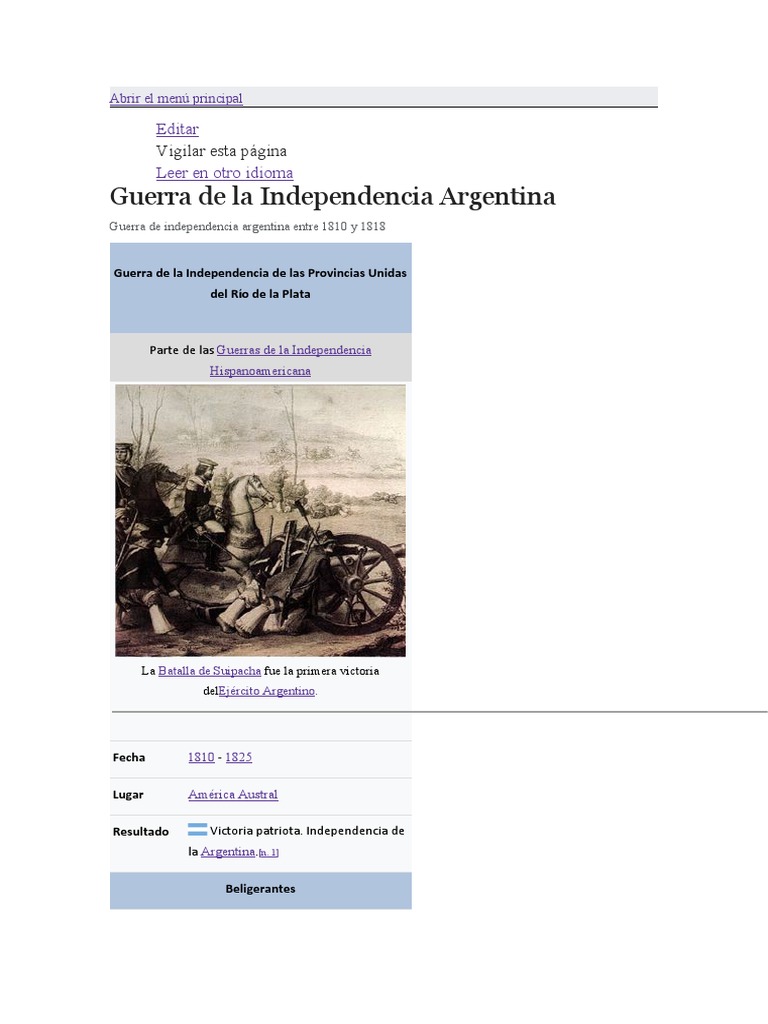 Guerra de La Independencia Argentina | PDF | España | Conflictos del ...