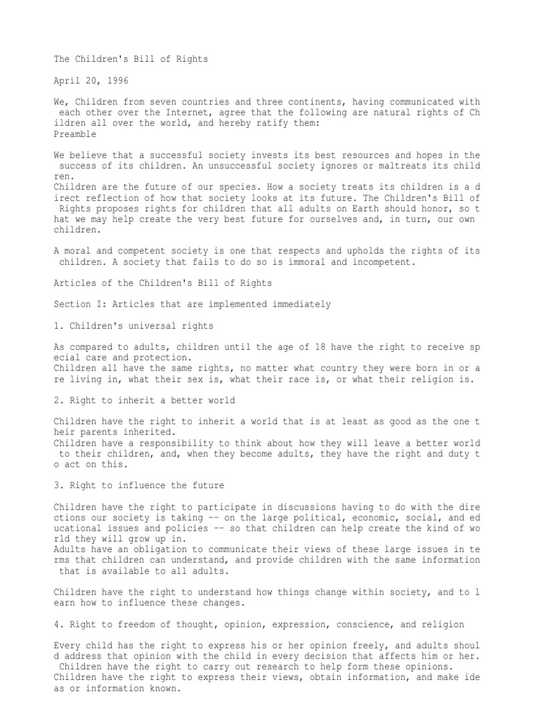 Children's Bill of Rights | United States Bill Of Rights | Privacy