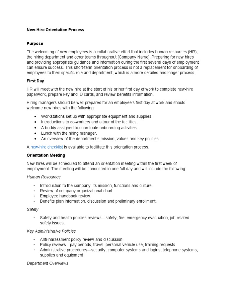 New Hire Orientation Process and Agenda | PDF