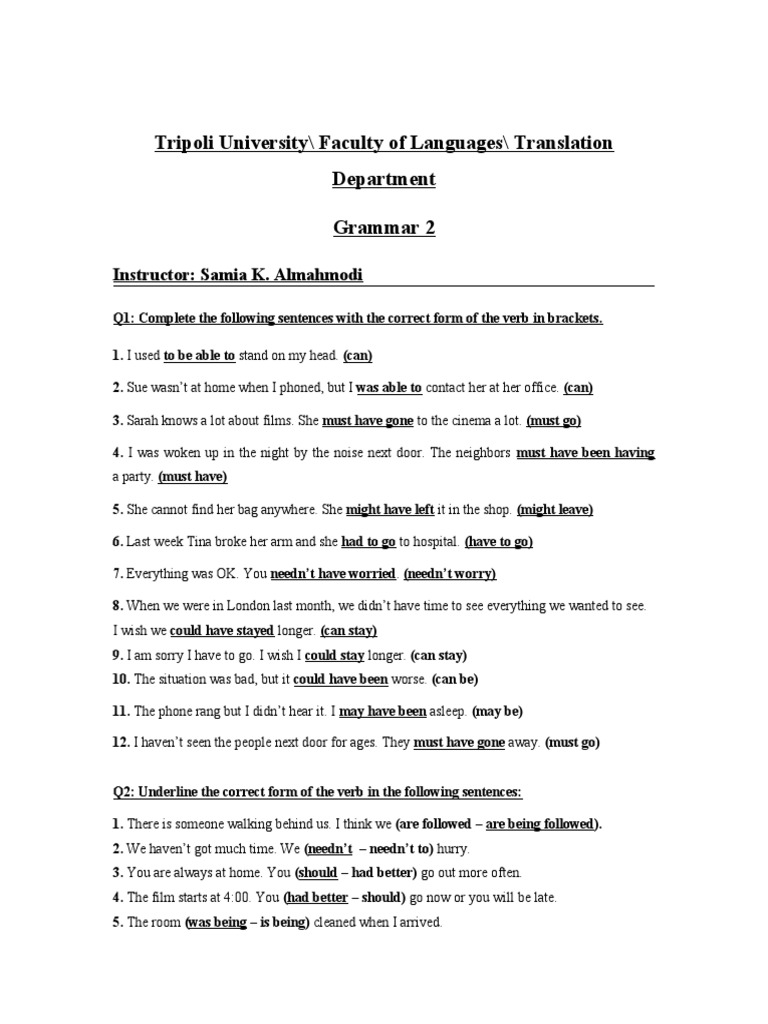 Indicative Questions Grammar 2 PDF