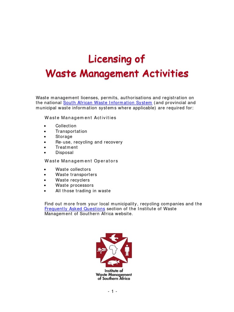Licensing of Waste Management Activities Download Version 2018.01.15