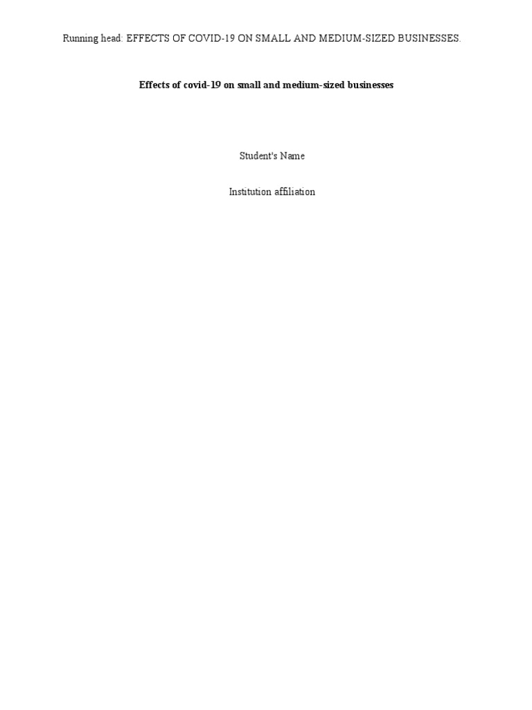 COVID-19 Impact on SMEs: A Study | PDF | Small And Medium Sized ...
