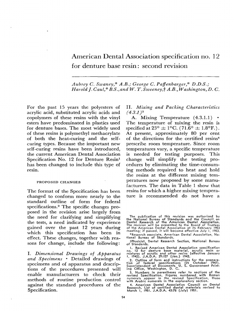 ADA Specification No. 12 for Denture Resin | PDF | Dentures | Poly ...