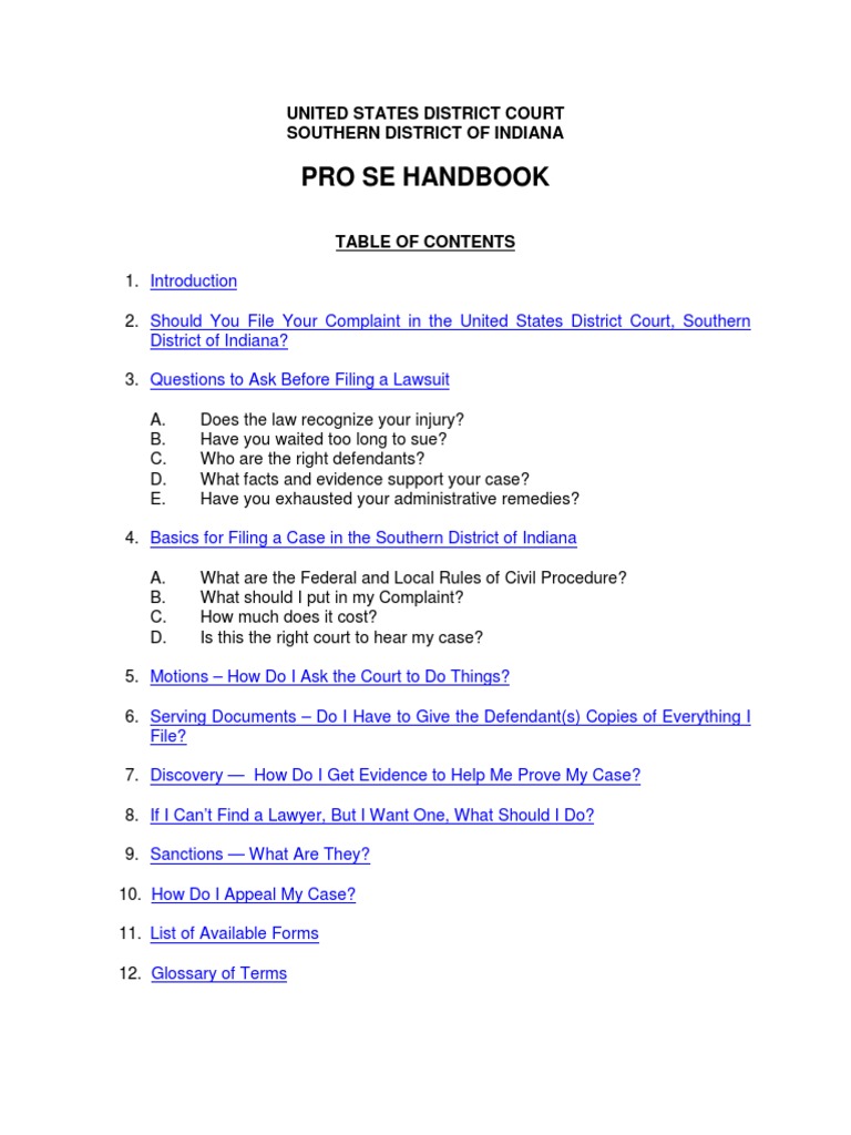 Pro Se Handbook Pdf Lawsuit Discovery Law