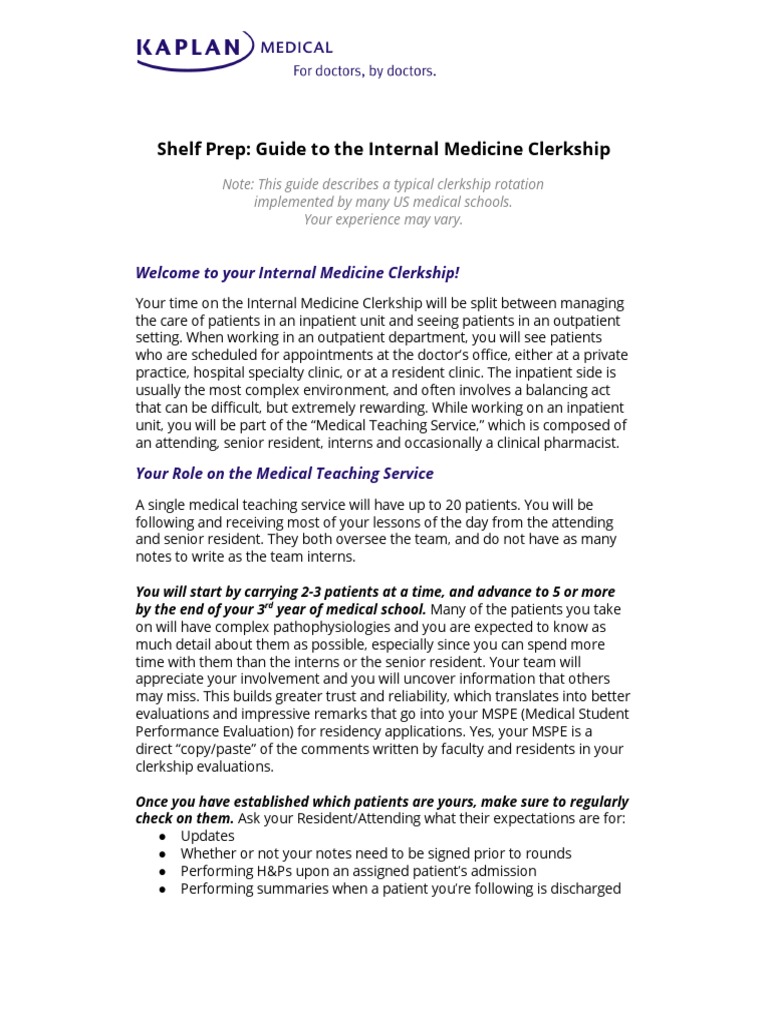 Shelf Prep: Guide To The Internal Medicine Clerkship | PDF | Patient | Residency (Medicine)