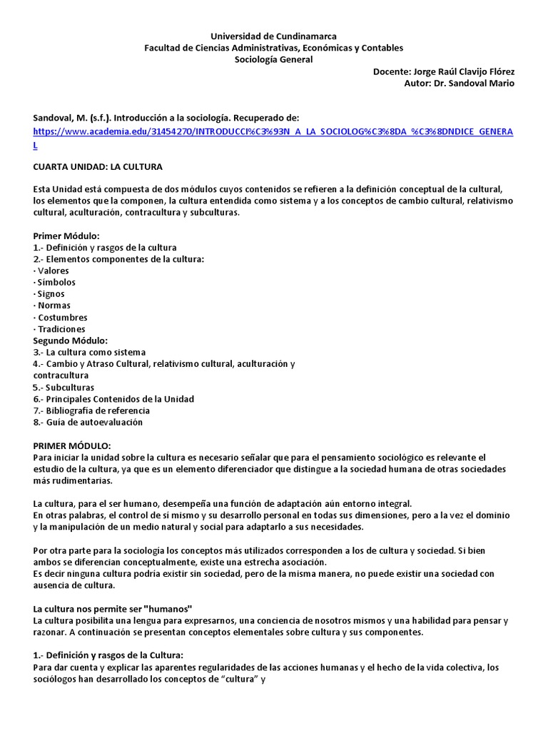 Cultura y sus componentes: definición, valores, símbolos y normas | PDF