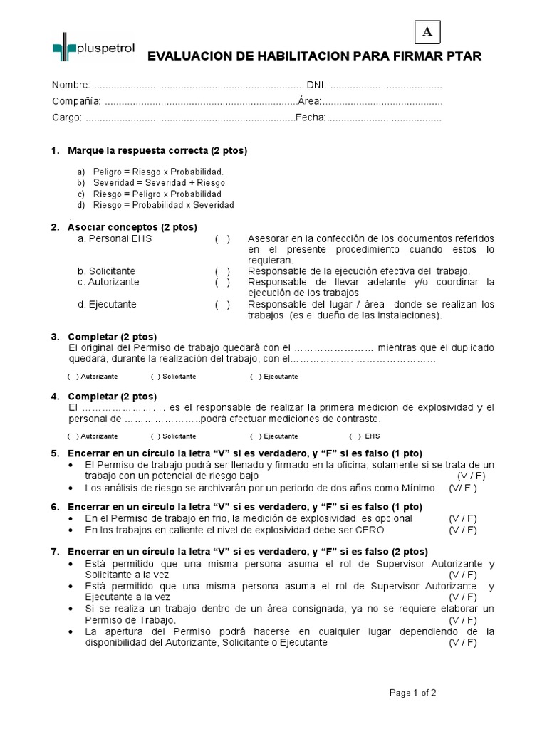 Evaluación para Firmar Permiso de Trabajo | PDF | Business