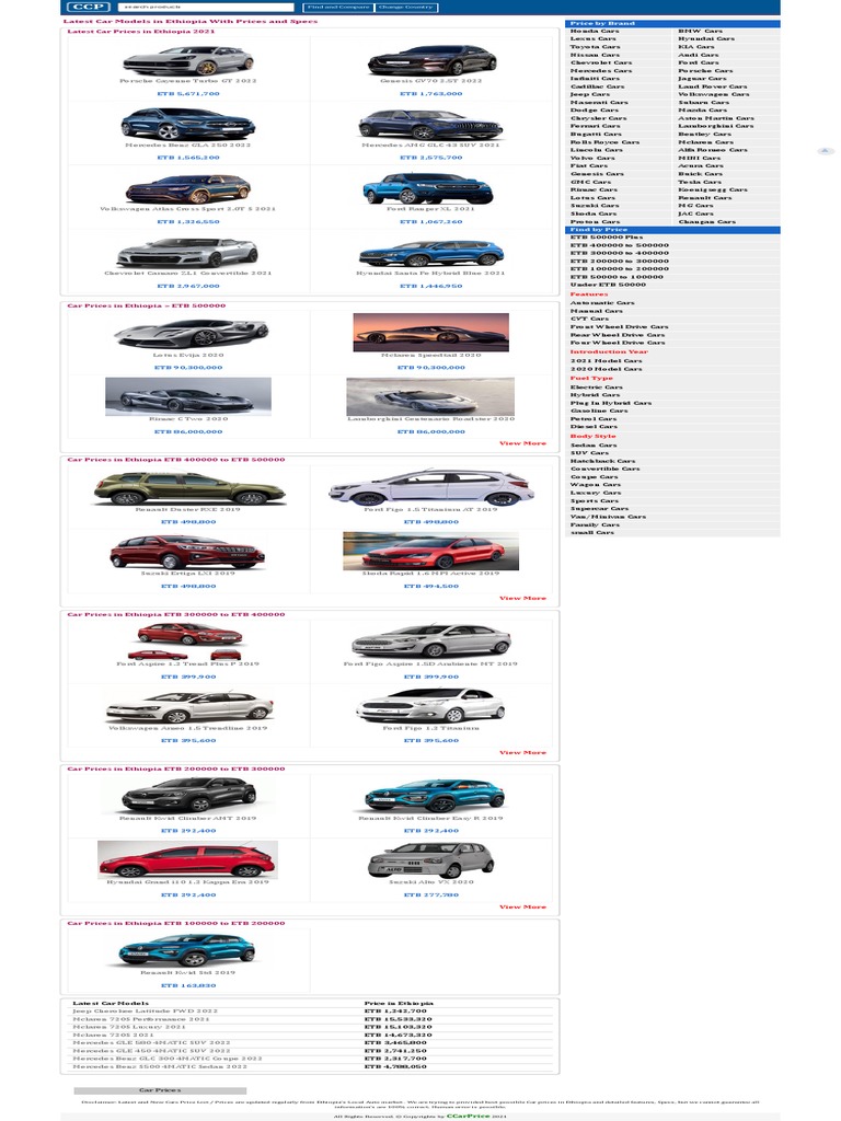 New Car Prices in Ethiopia 2021 PDF Luxury Vehicles Vehicle