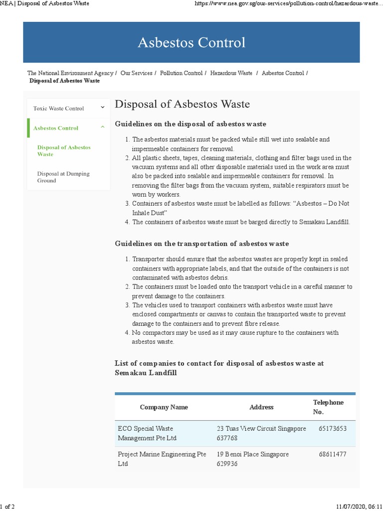 2020 SG NEA Disposal of Asbestos Waste SIMPLE INSTRUCTIONS PDF