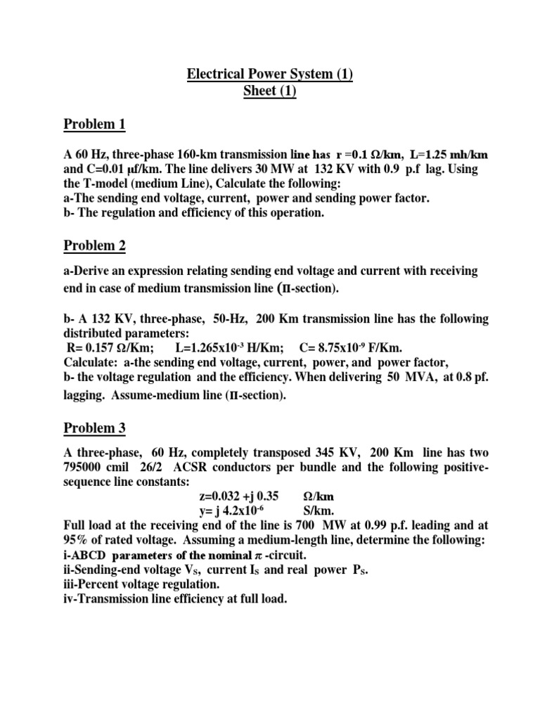 Transmission Line Analysis Problems | PDF | Electric Power Transmission ...