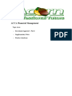 ACCA Financial Management: Topic Area: - Investment Appraisal - Part 2 - Supplementary Notes - Practice Questions