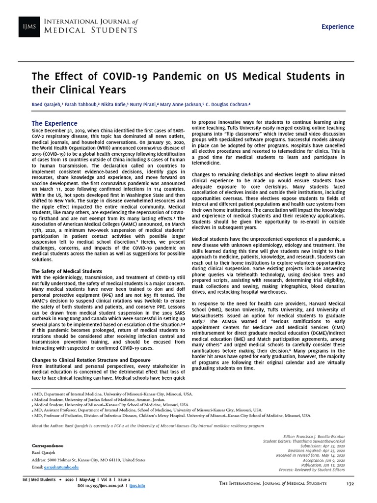 The Effect of COVID-19 Pandemic On US Medical Students in Their ...