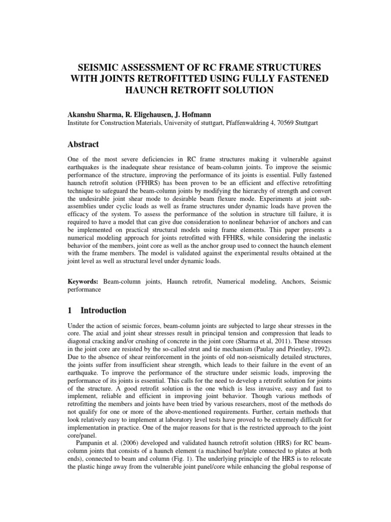 Seismic Assessment of RC Frame Structures With Joints Retrofitted Using ...