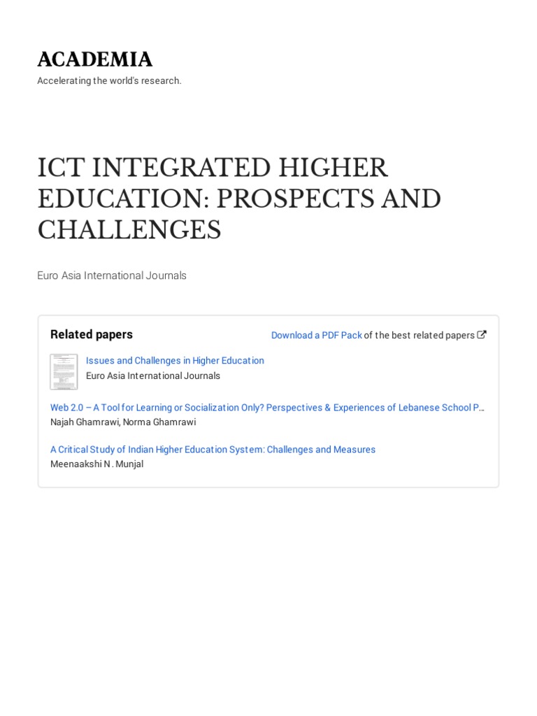 ICT in Higher Education: Prospects & Challenges | PDF | Educational ...
