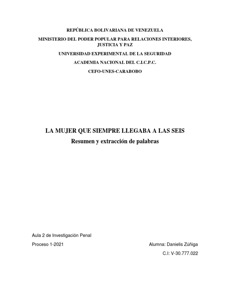 La Mujer Que Siempre Llegaba A Las Seis PDF