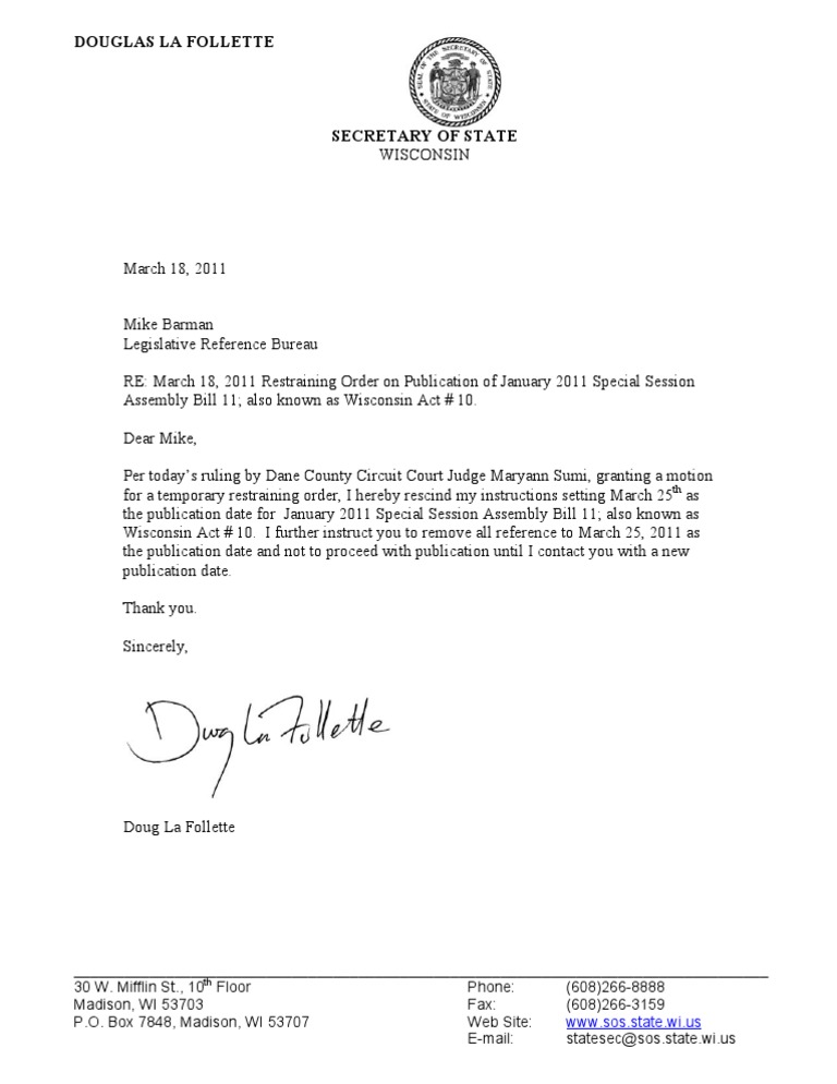 Wisconsin Act 10 Publication Delay Notice | PDF