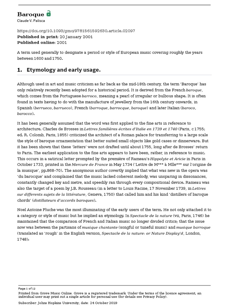 Etymology and Early Usage. Baroque PDF Baroque Classical Music