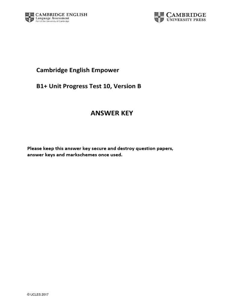 Cambridge English Empower B1+ Unit Progress Test 10, Version B | PDF