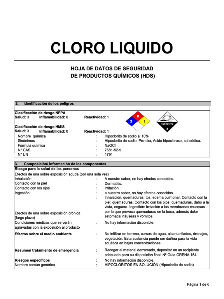 Hoja De Datos De Seguridad Del Cloro Líquido Guía Completa De