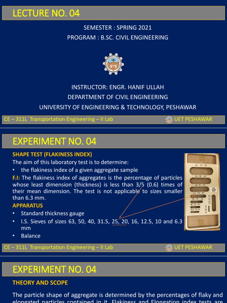 Flakiness Index Test PDF Concrete Civil Engineering