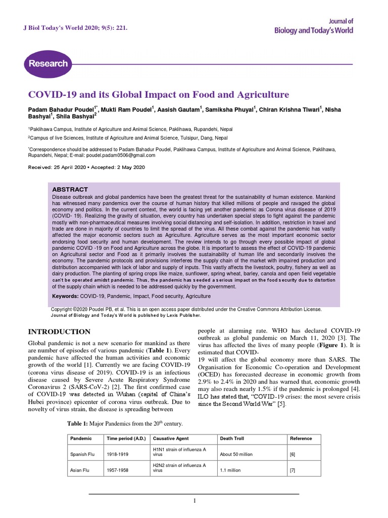 Covid19 and Its Global Impact On Food and Agriculture | PDF | Food ...