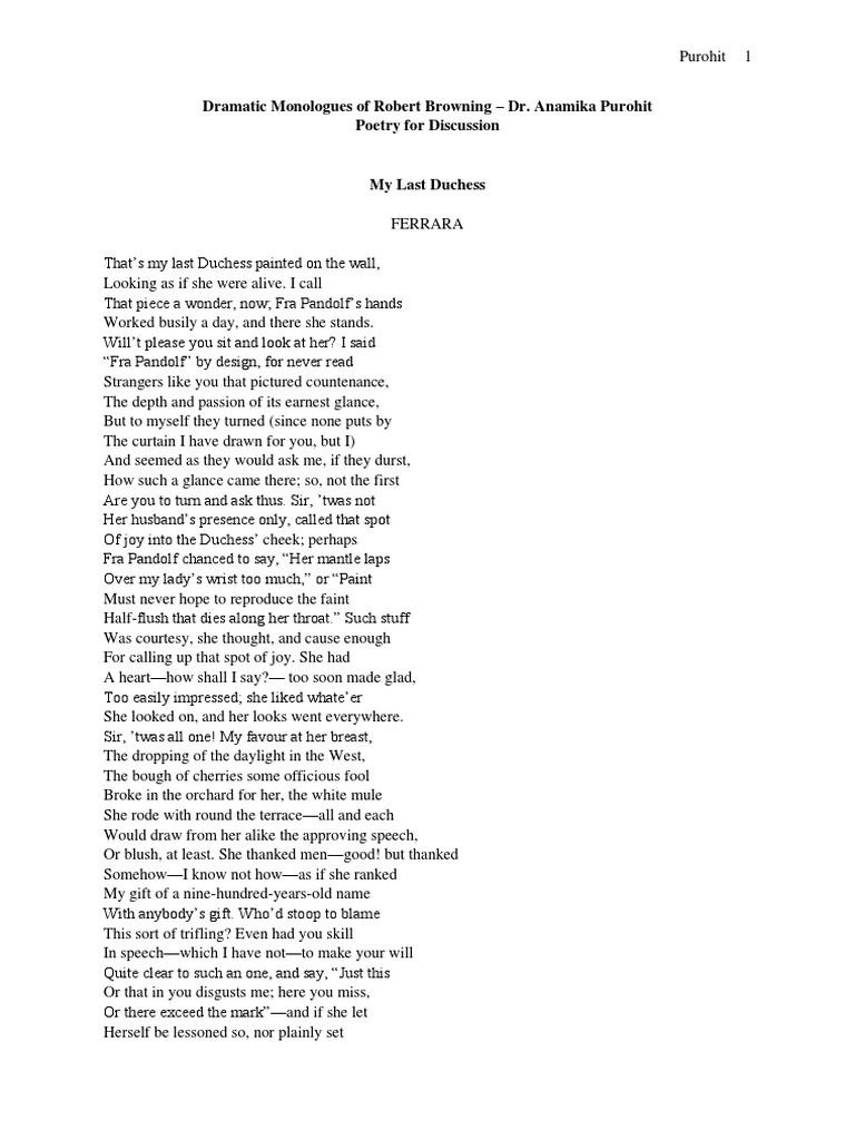 3 Poems Containing Dramatic Monologues of Robert Browning | PDF ...