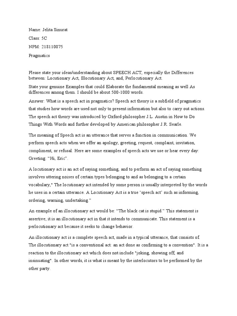 Speech Acts Pragmatics Pdf Linguistics Logic