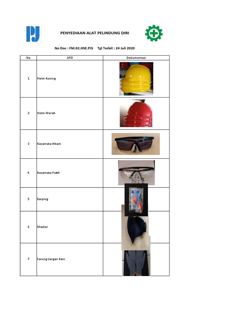 FM.02.HSE - PJS. List & Dokumentasi APD | PDF