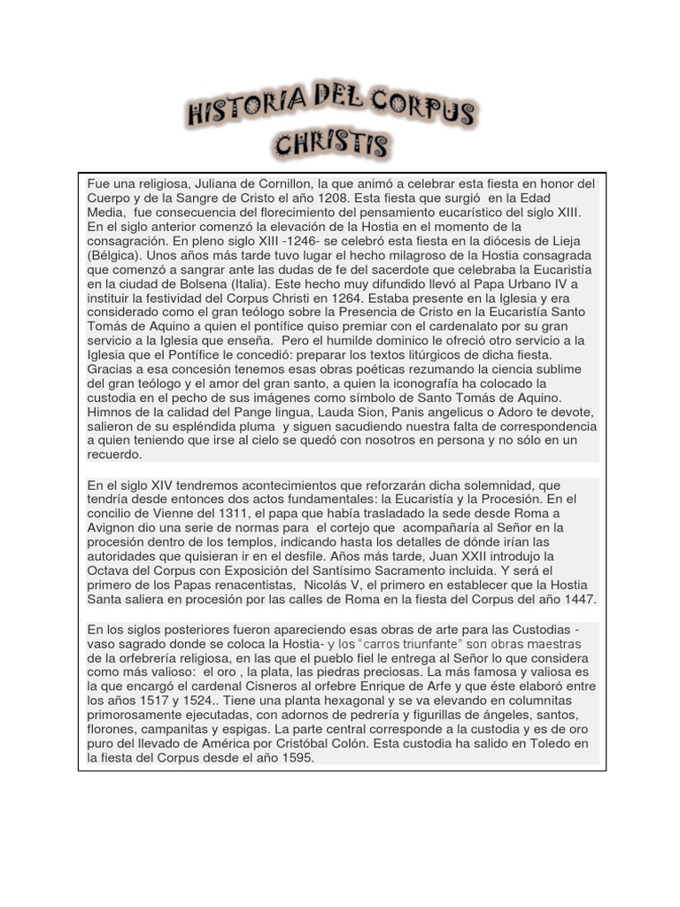 Historia del Corpus Christi en la Iglesia | PDF | Comportamiento ...