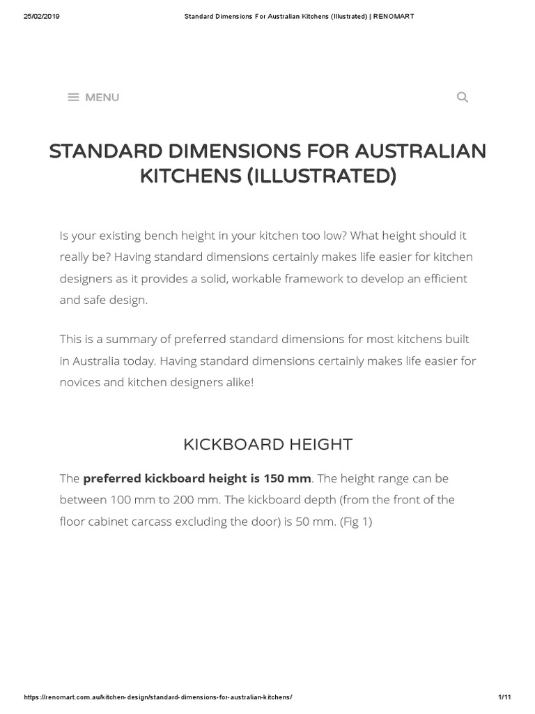 Standard Dimensions For Australian Kitchens (Illustrated) - RENOMART | PDF | Countertop | Door