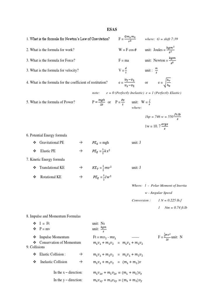 Esas Formulas | PDF | Young's Modulus | Continuum Mechanics