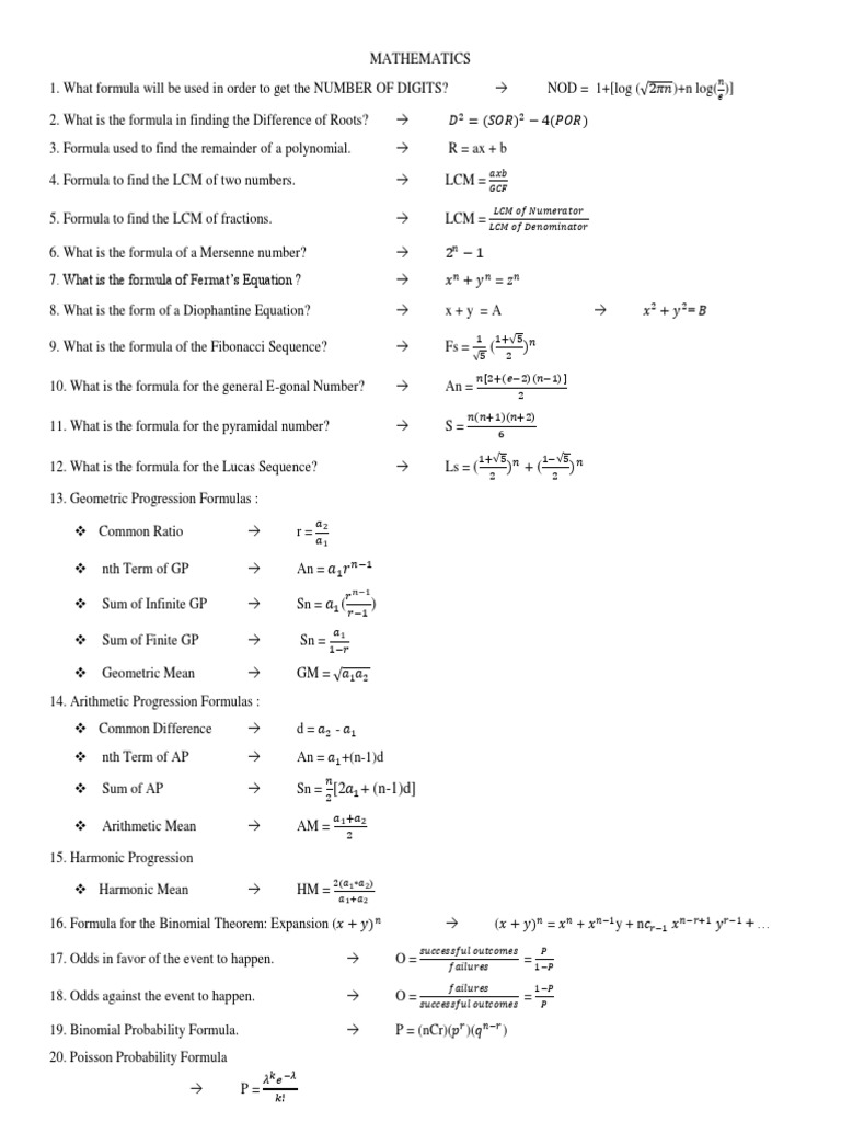 Essential Mathematics Formulas PDF | PDF | Mean | Triangle